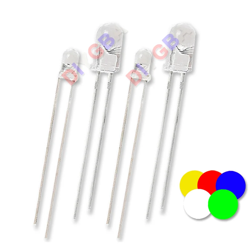 

100PCS 3MM 5MM LED Round Water Clear Green Yellow Blue White Red Led Light Lamp Emitting Diode F3 F5