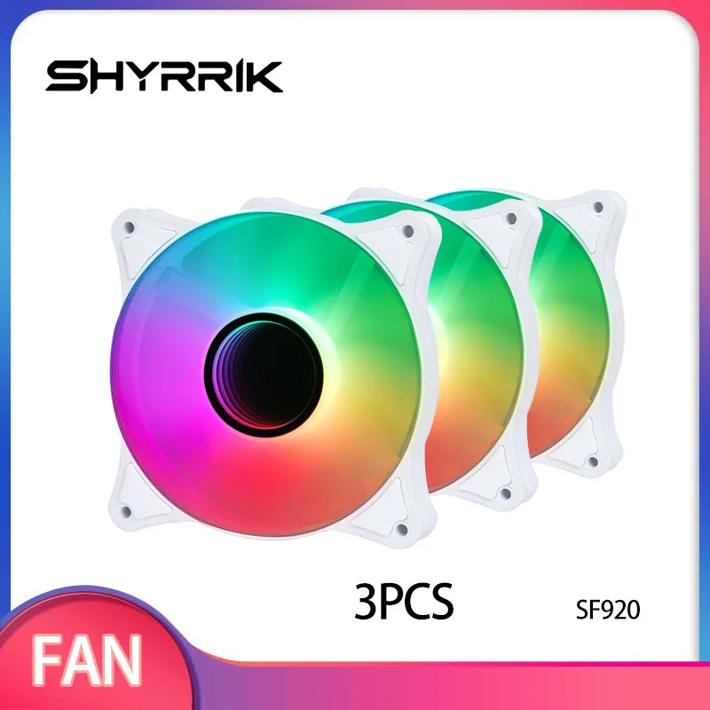 Shyrrik 3pcs/Set  37.44CFM 120mm Case Fans AURA 120mm Gamer Cabinet Cooling 5V 3PIN A-RGB Computer Case Air Radiator SF920