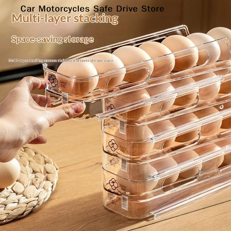 【M】Transparent PET Auto Roll-Down Egg Holder, Fridge Space Saver Egg Storage Box, Automatic Rolling Egg Rack For Refrigerator