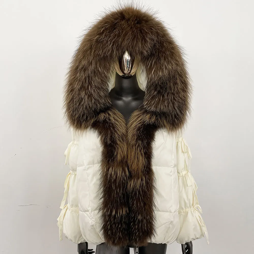 

Female Reality Fur White Duck Down Coat Real Fox Fur Hooded Winter Coat Lady Warm Puffer Parkas Jacket Women Natural Fur Coat