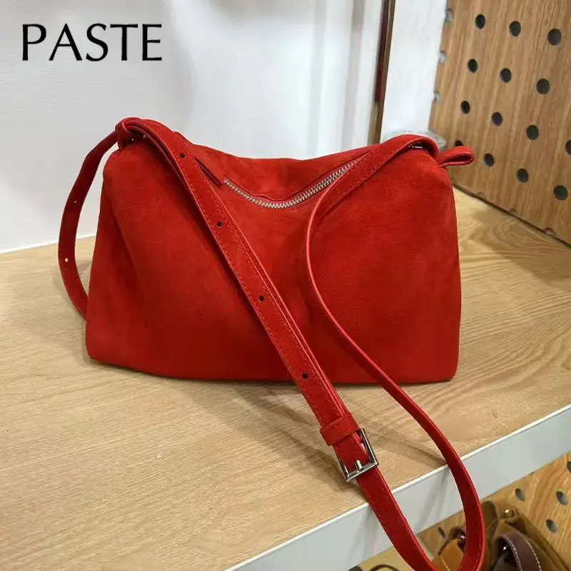 2026 productos tempranos de invierno Color verde amarillo cuero de gamuza Real bolso de hombro de mujer bolso cruzado de ocio Simple para mujer