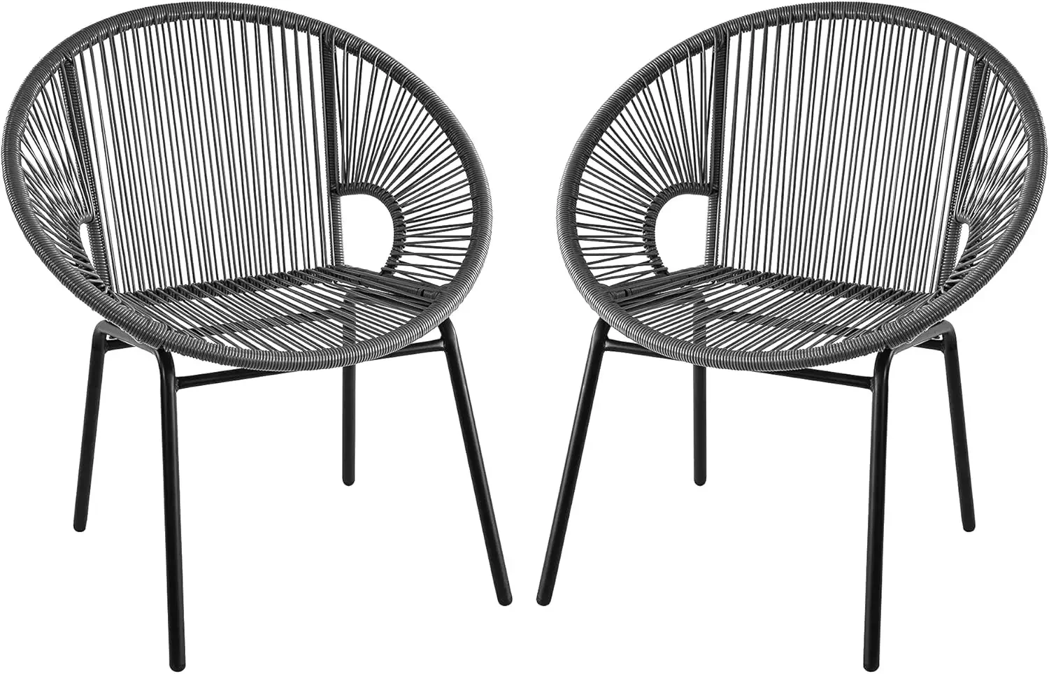 Outdoor All Weather PE Wicker Club Chair with Steel Frame - 2 Pack, Grey, 24.8