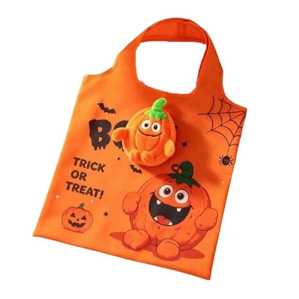 Solid Color Halloween Grocery Tote Mini Space-Saving 2-in-1 Bag Charm Pouch Tear-Resistant Large Capacity Cartoon Pocket Handbag