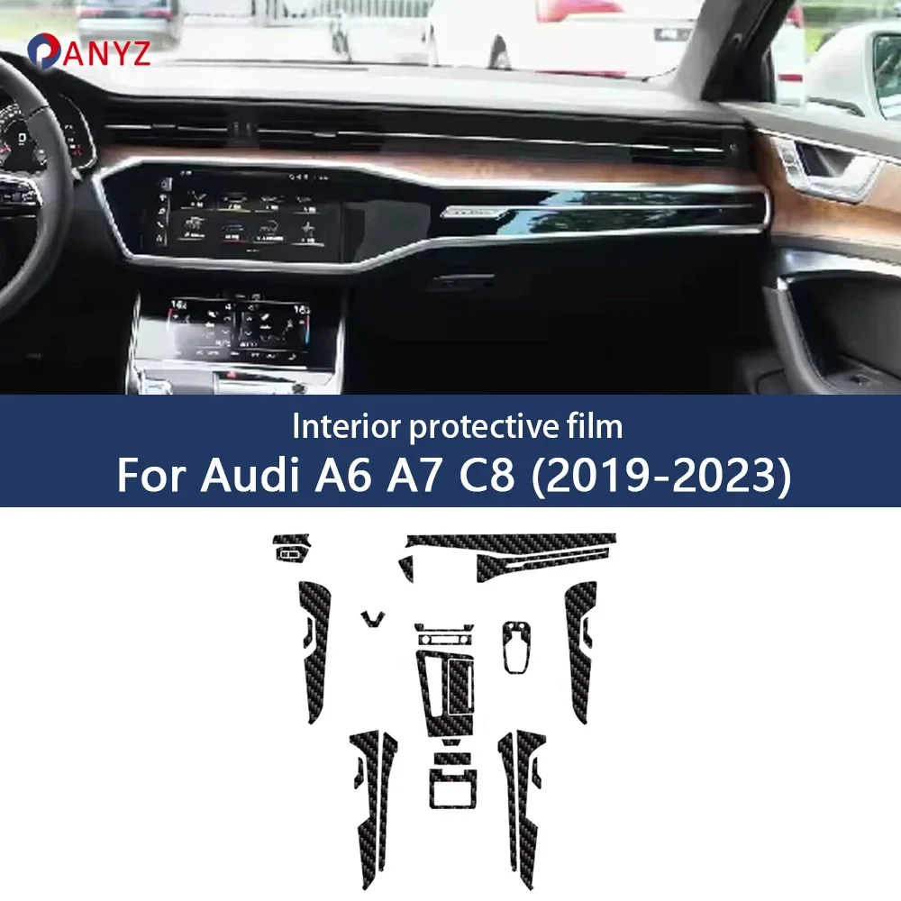 

Для Audi A6 A7 C8 2019-2023 ПЭТ текстурированная пленка из углеродного волокна для салона автомобиля, центральная консоль, устойчивая к царапинам, аксессуары, экран