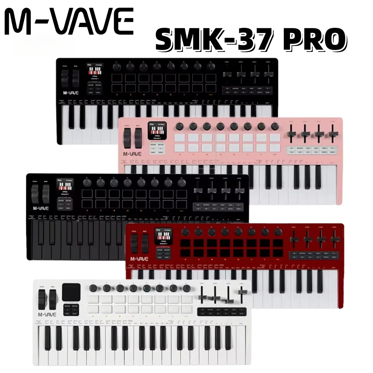 M-VAVE SMK-37 PRO MIDI Keyboard w/16 RGB Pads,8 Knobs & Wireless Bluetooth|Velocity-Sensitive Keys,Synth Engine/Music Production
