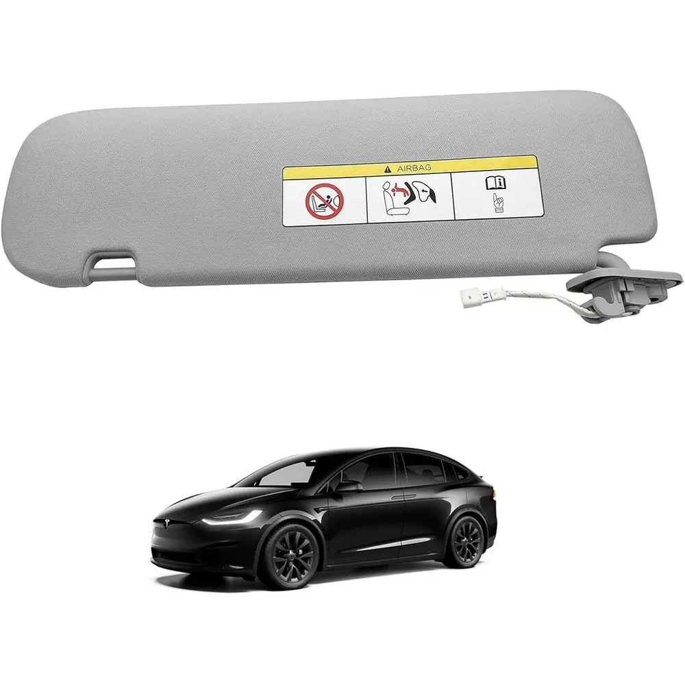 Sun Visor Passenger Side Right RH Gray with Mirror & Light Compatible with Tesla Model 3; Model Y 2017 2018 2019 2020 Replace 10