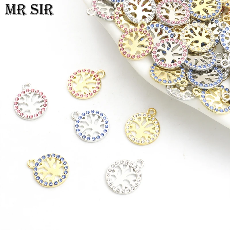 10pcs Gold/Silver Plated Crystals Tree of Life Charms Pendants for Woman Men Jewelry DIY Necklace Bracelet Accessories Wholesale