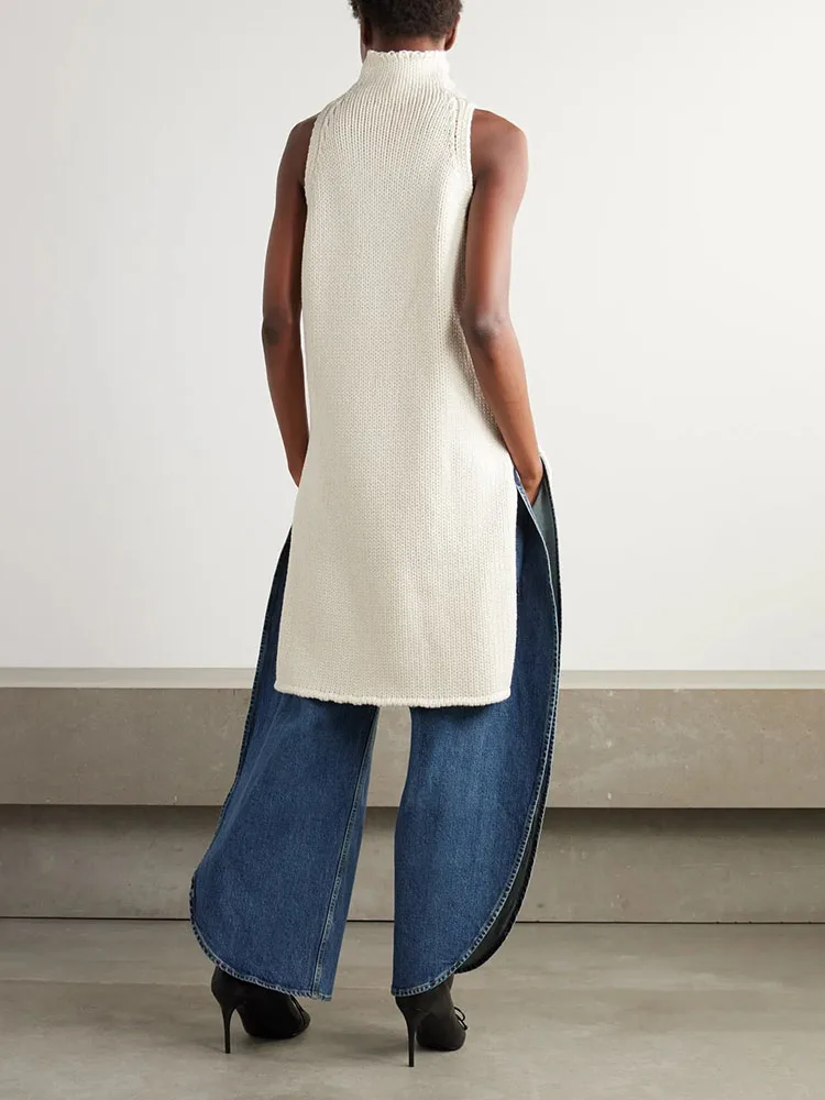 Woman clothingy2k fall and winter high neck knit pullover sleeveless wool Women\'s sweater 2024 loose fashion new crop top women