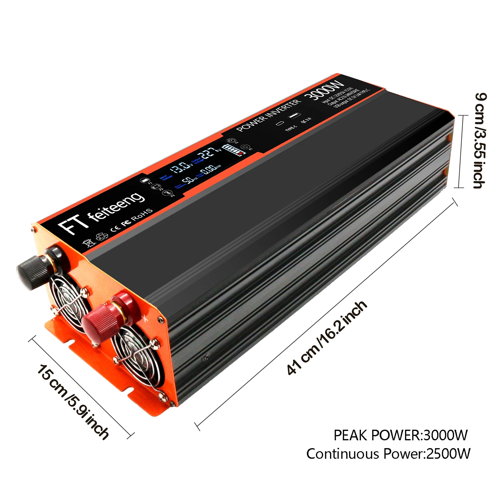 3000W Power Inverter DC12V  To 220V /230V Voltage Converter  LVD Display Car Solar