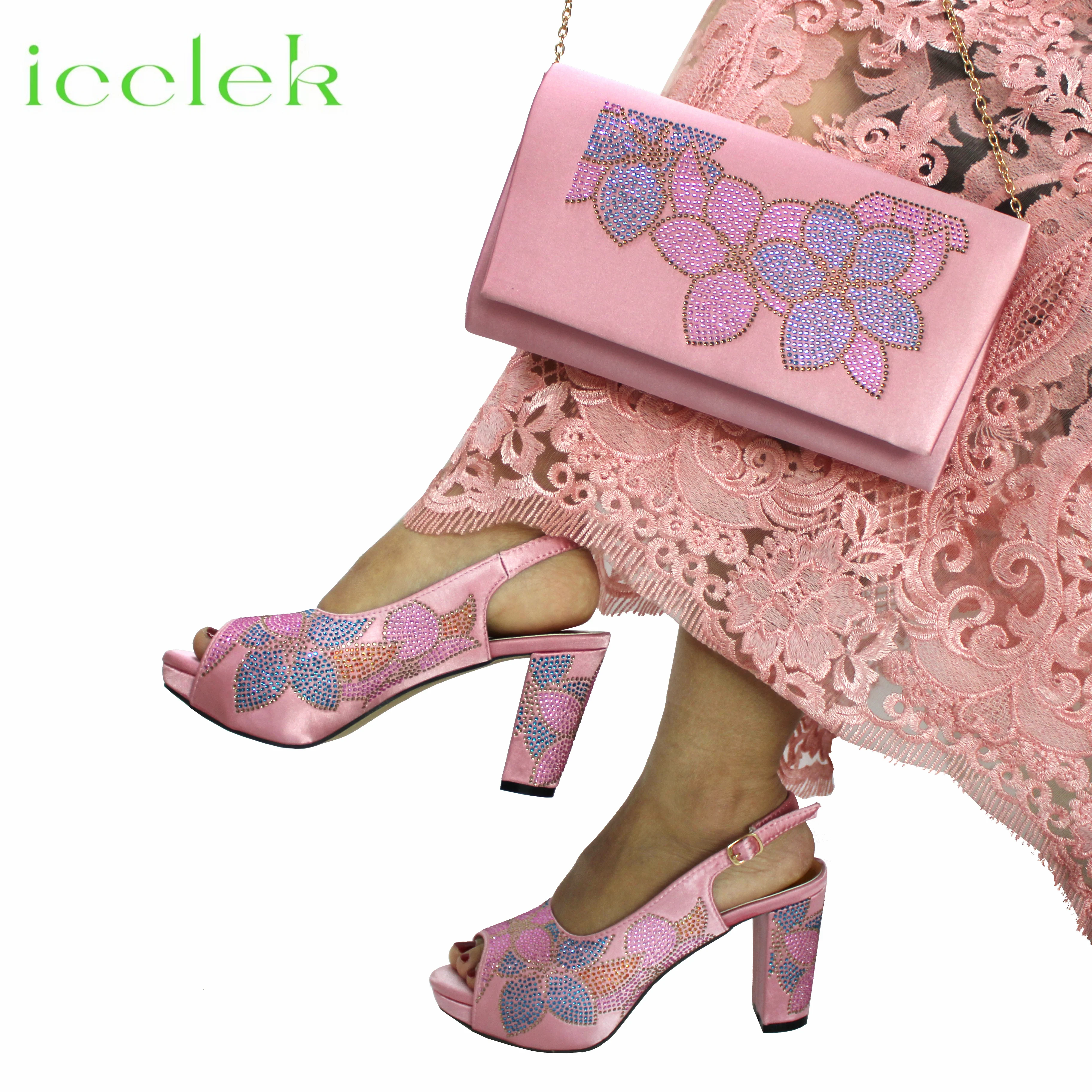 Baby Pink Flower Pattern Mature Pumps African Design Women Matching Shoes and Bag with Platform High Quality Sandals for Wedding