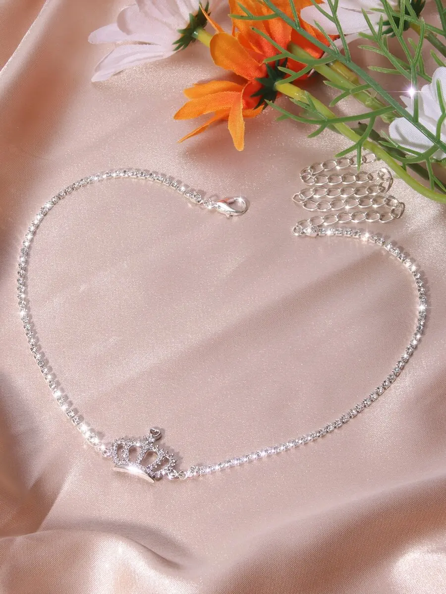 

Rhinestone Crown Pendant Necklace For Women