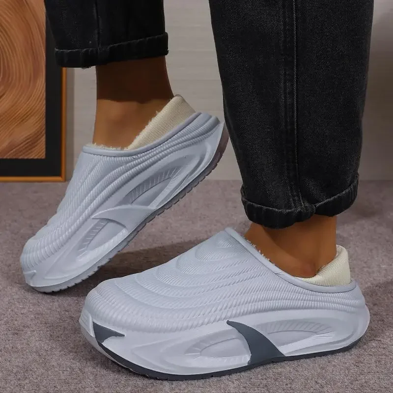 Herren Wasserdichte EVA Warme Plüsch-Hausschuhe Winter 2026 Weiche Dicksohlige Flauschige Pantoffeln Übergrößen Komfort-Plateau-Clogs Schuhe – Detail 5