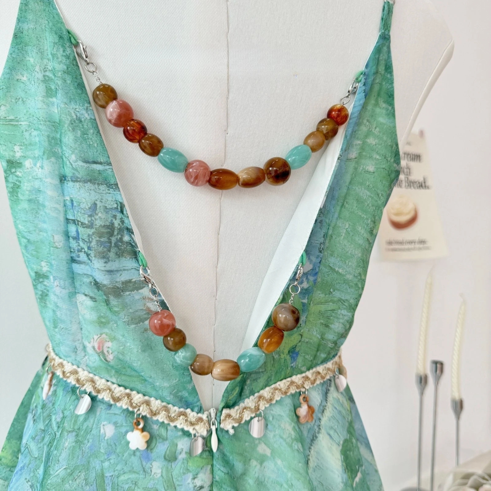 Slimming V-Neck Waisted Summer Dress Women's Holiday Style Green Field Fairy Tale One Sweet Peach Yikett Sleeveless Midi Dress