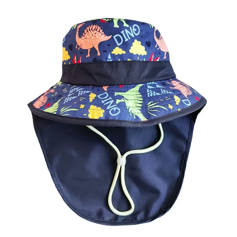 New Summer Baby Bucket Hat for Boys Girls Panama Cartoon Children\'s Beach Shawl Hat Kids Wide Brim UV Protection Outdoor Sun Cap