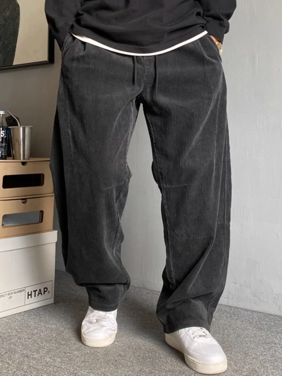 

Мужские вельветовые рабочие брюки большого размера в американском стиле, осенне-зимние, повседневные, плотные, ретро, прямые, свободные, широкие штанины, трендовые