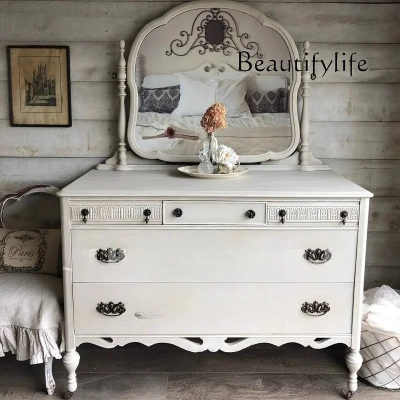 

ls 42Medieval solid wood small apartment bedroom dresser, French simple wall living room locker simple storage cabinet