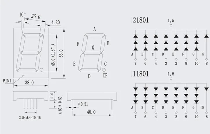 10PCS 1.8 inch 1 Bit 7 Segment Pure green LED Display 1.8