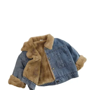 여아용 양털 데님 코트, 겨울용 두꺼운 아기 양털 따뜻한 가운, 아동용 패딩 재킷 