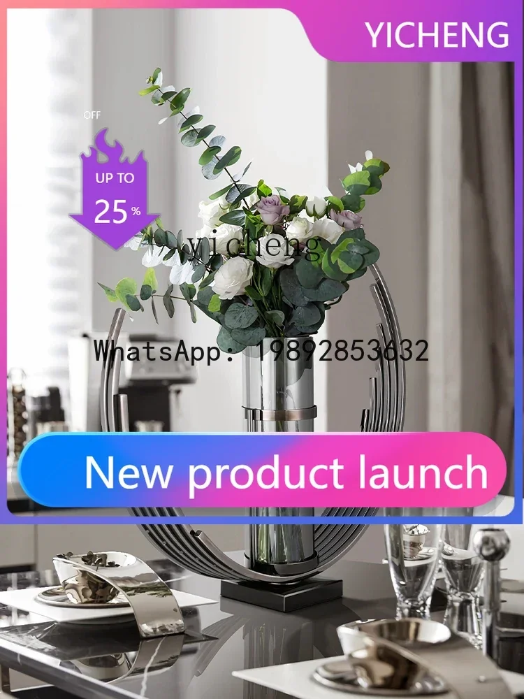 

6BJXL High-End Flowers Flower Arrangement Vase Ornaments Restaurant Art Stainless Steel Flower Ornament