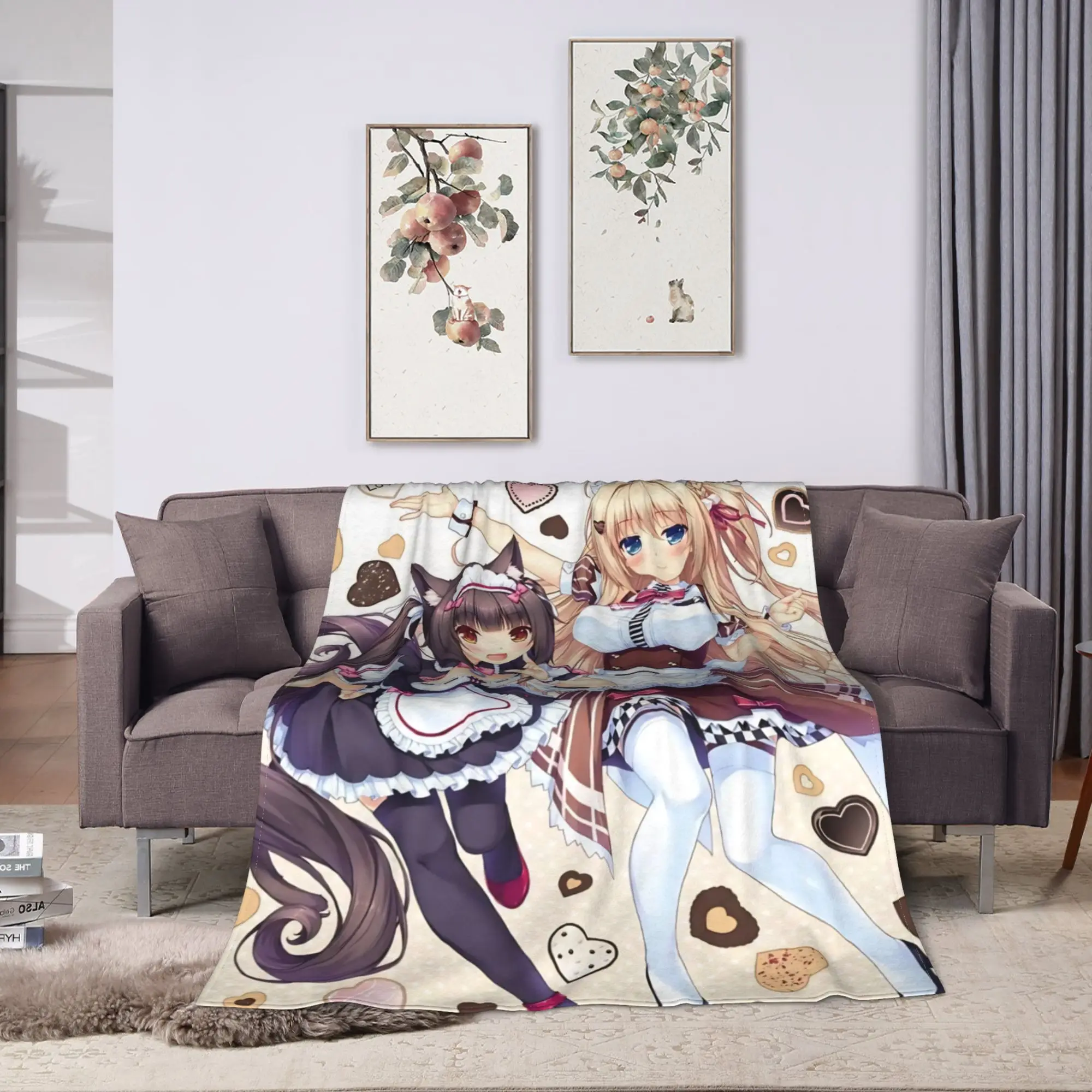 Soft Warm Blanket Picnic Nekopara Cartoon Game Throw Blanket  Flannel Bedspread For Living Room Fashion Sofa Bed Cover