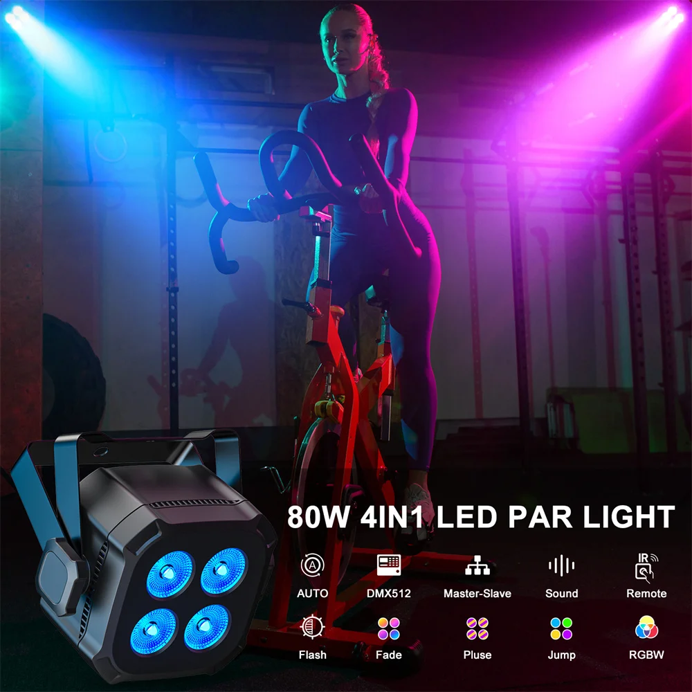 80W 4 Pcs LED Par Lights DJ Light Remote With DMX Controlled Sound Activated Auto Play for Stage Party Club Disco Wedding Events