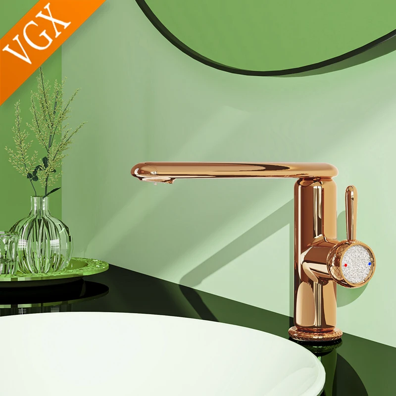 

VGX Luxury Bathroom Faucets Rose Gold Basin Mixer Sink Faucet Gourmet Washbasin Tapware Hot Cold Water Tap Brass Mixer Crane