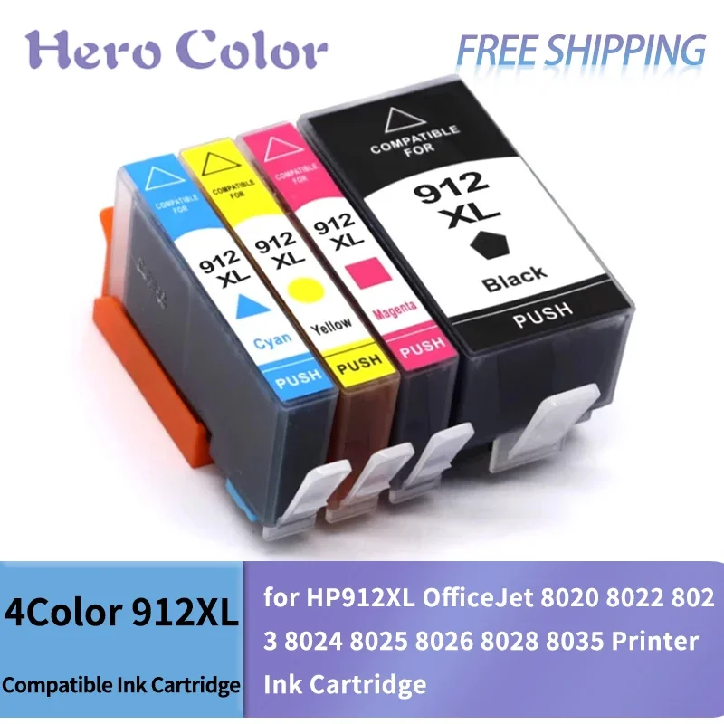 4PCS 1Set 912XL 912 Ink cartridge Compatible for  OfficeJet 8020 8022 8023 8024 8025 8026 8028 8035 Printer Ink Cartridge