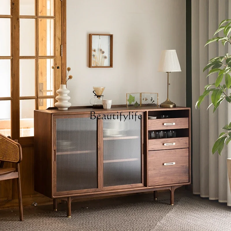 

LJY*Black walnut all solid wood modern simple light luxury side cabinet