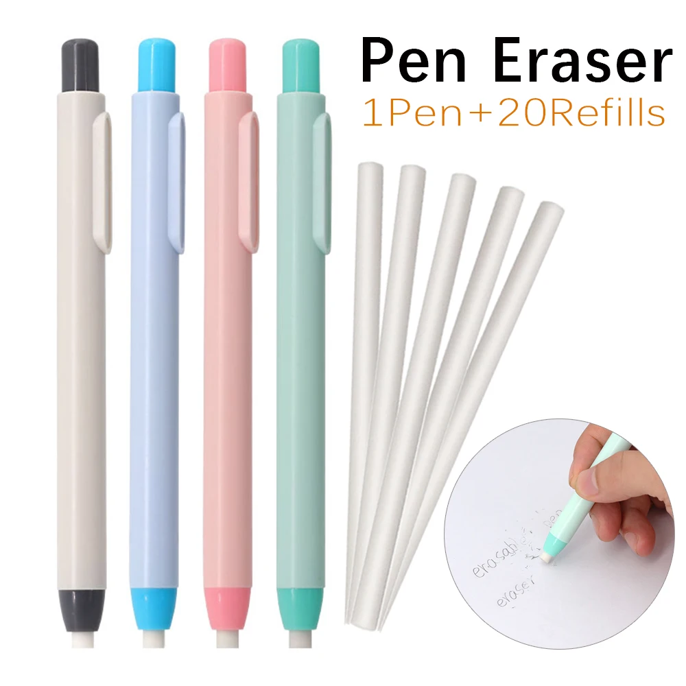 21Pcs/set Push Type Eraser Rubber With Replacement Core Automatic Pen Eraser Error Correction Tool Office School Supplies