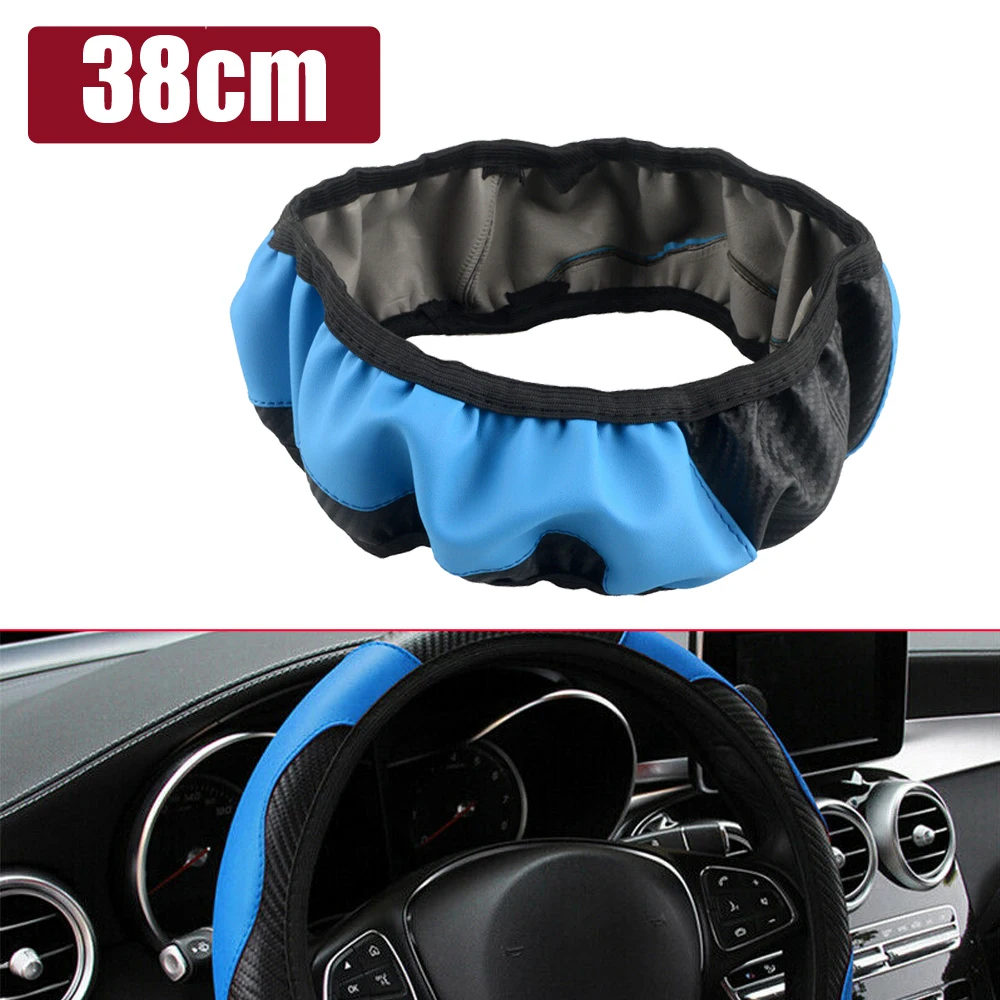 1pcs Black Blue Microfiber Leather Car SUV Steering Wheel Cover Anti-slip Protector Universal 38cm 14''/15'' Car Accessories