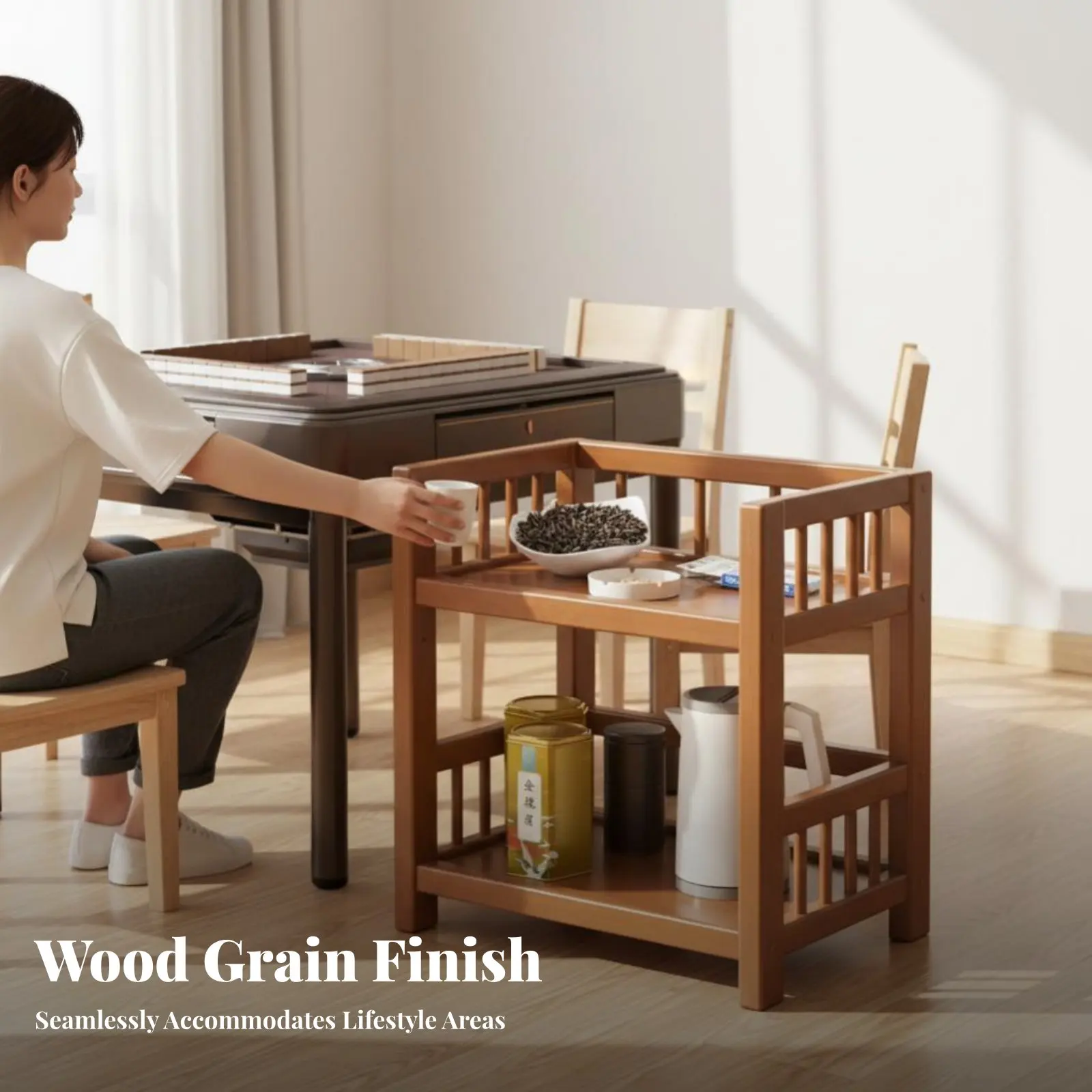 

Mahjong Table Utility Trolley With Casters Multi-Tier Rolling Organizer Ashtray Opening Easy to Assemble for Homeowners