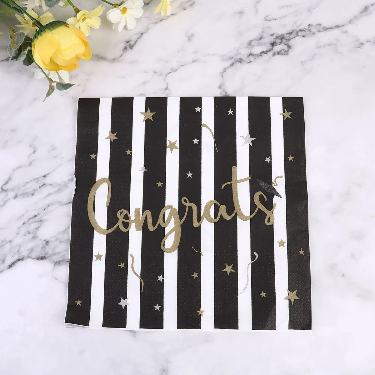 60 ورقة مناديل موضوع التخرج لوازم الحفلات المطبوعة أدوات المائدة الإبداعية زينة عيد الميلاد منديل ذهبي أسود #2