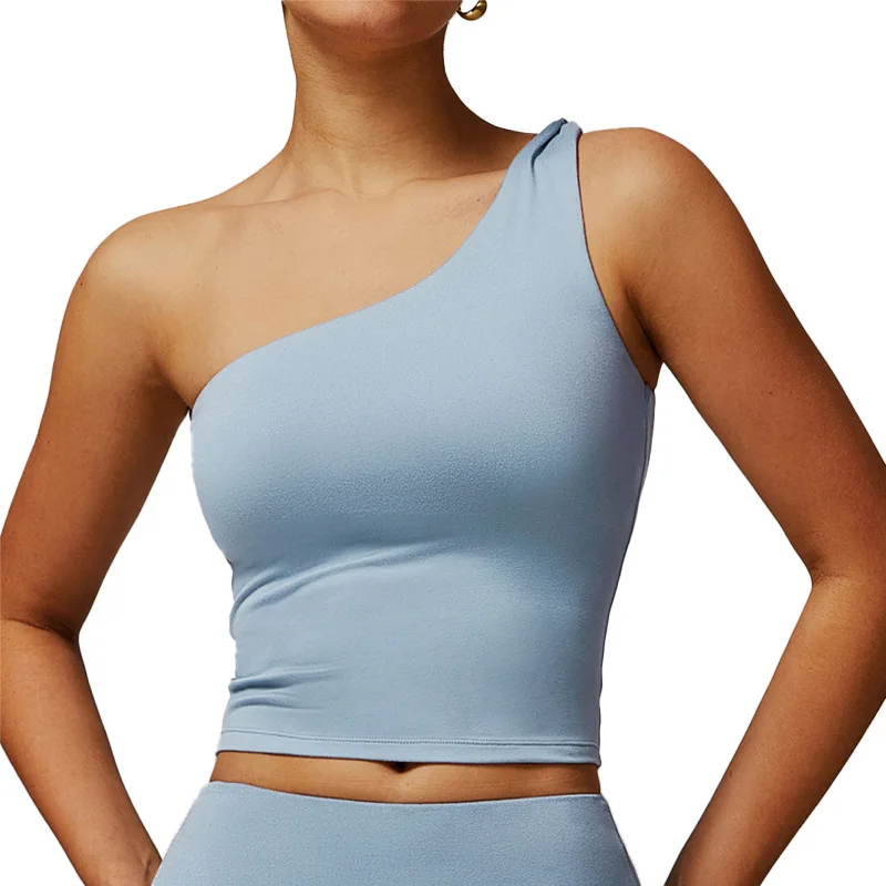 

A brushed slanted single-shoulder knotted yoga vest for waist shaping and exercise, a casual running and fitness vest for women