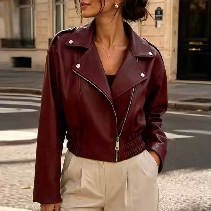 Chaquetas De Mujer Women Jackets New Long Sleeve PU Leather Women Jacket Notched Collar Jacket Coat Women Outerwears 2026 Q6591