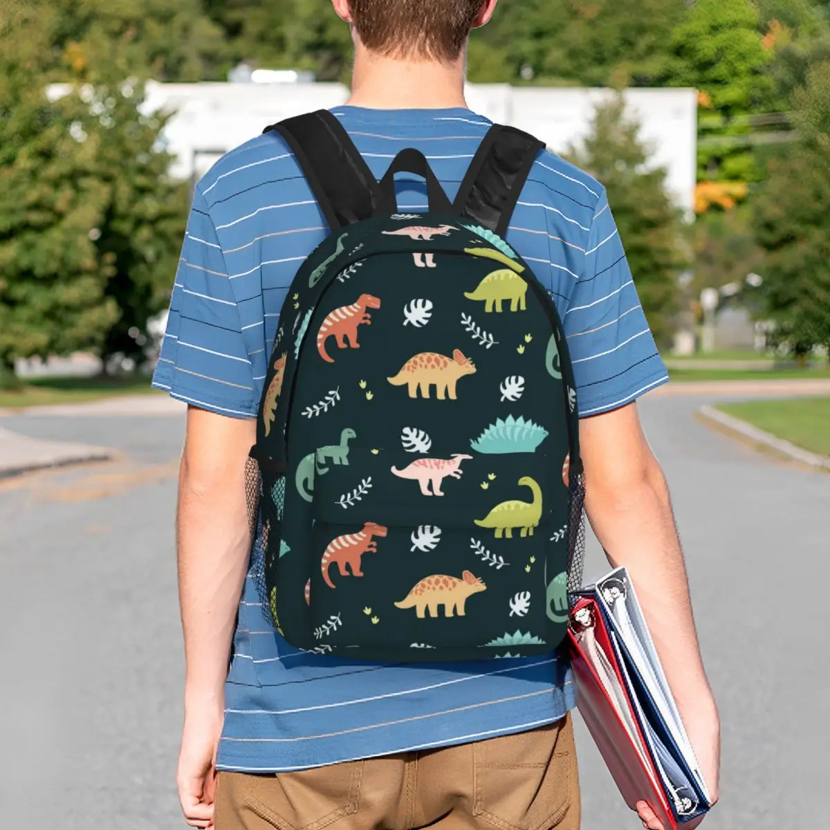 Dinossauros E Folhas Mochila para Mulheres Homens Resistente À Água College School Bag Impressão Bookbag