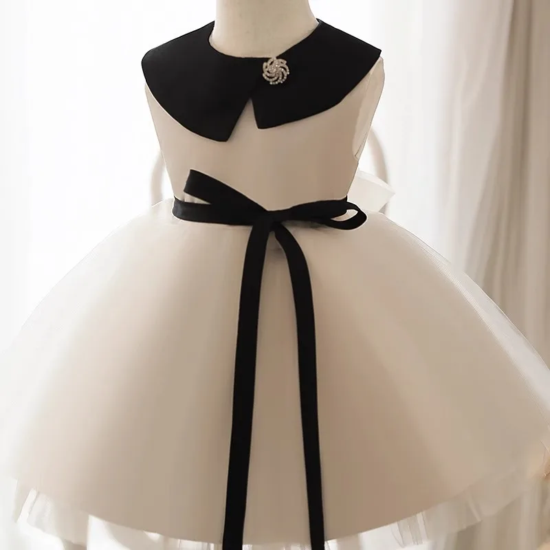 Girls' New Simple Stylish One-Year-Old Fashion Show Little Host Piano Performance Eid Festival Dress Princess Dress