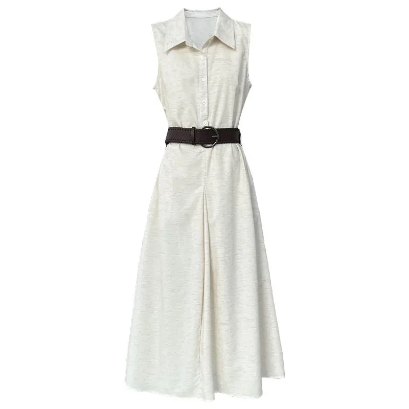

Cotton and linen French dress, waist cinched sleeveless workwear shirt skirt, complimentary belt, summer new women's top