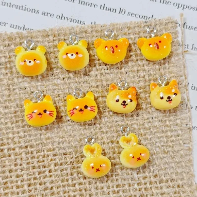 10PCS Kawaii Mini Animal Toast Bread Resin Charms Cat Koala Dog Rabbit Simulation Food Pendants For Handmade Earrings Bracelet view 4
