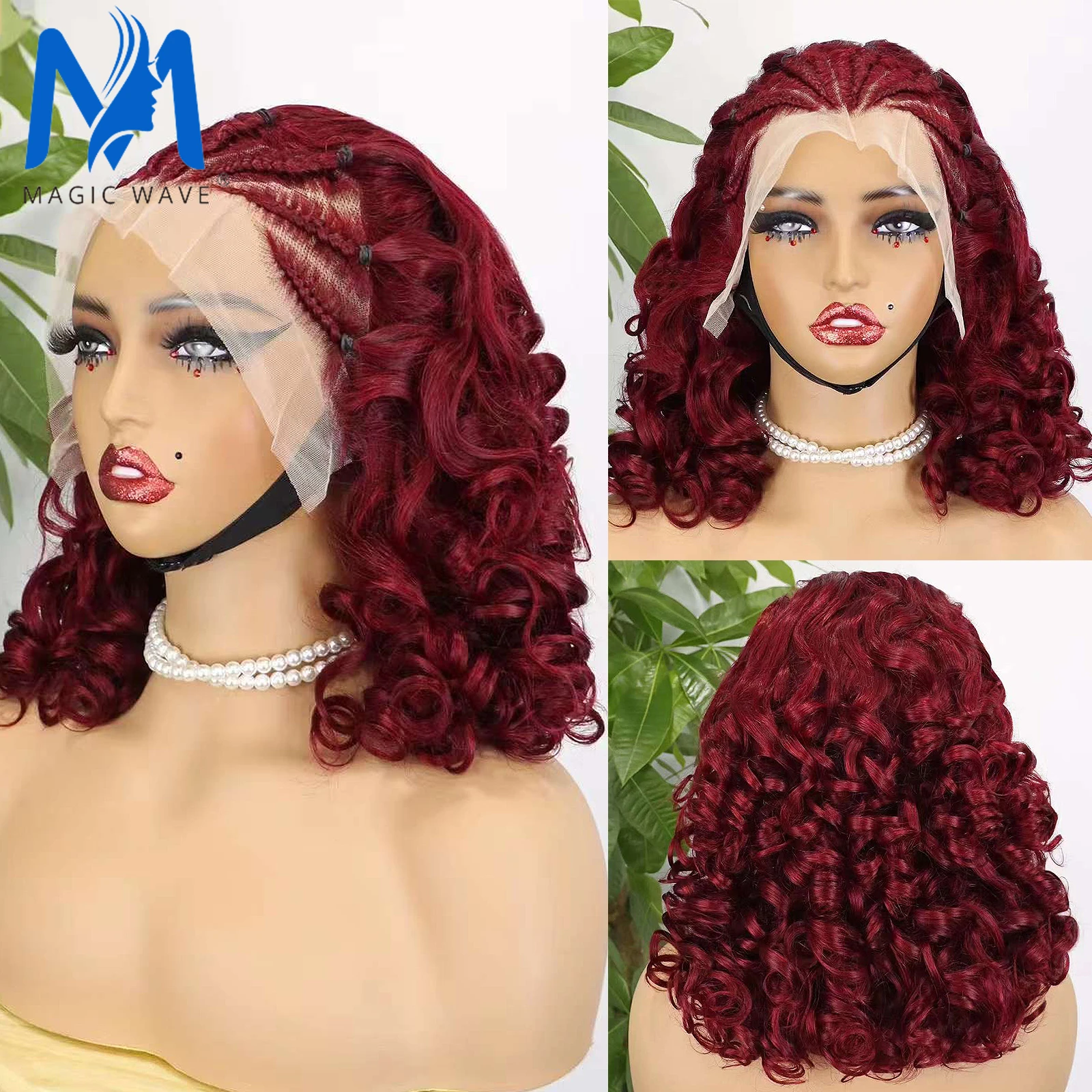 

99J Burgundy 250% Density Loose Wave with Braids Human Hair Wigs 13x4 Lace Frontal Bouncy Curly Human Hair Wig for Black Women