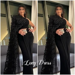 Sexy Gala Dress Party Evening Elegant Luxury Celebrity Mermaid Customized Al-fitr Three-dimensional Leaf Shawl Black Ball Gowns