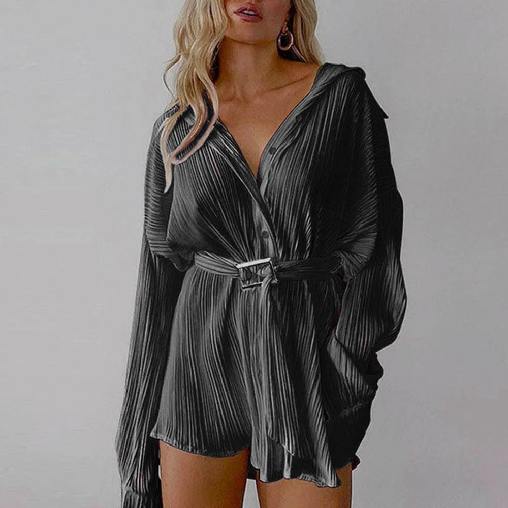 Elegant Women's Mini Shirt Dress Long Top 2024 New Autumn Fashion Long Sleeved Shirt Lace Up Dress Korte Jurken Y2k Clothes