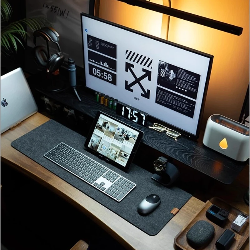 Solid Wood Black Desk Organizer for Computer Screen Modular Monitor Stand Ergonomic Laptop Stand