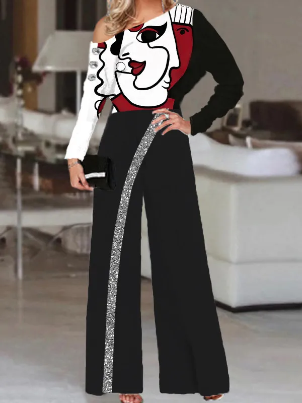 패셔너블 여성용 롱 점프수트 하이웨이스트 와이드 레그 팬츠 스트리트 스타일 캐주얼 바지 여름 세련된 디테일