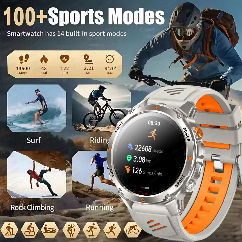 الرياضة في الهواء الطلق الساعات الذكية رجل 1.46 بوصة AMOLED شاشة GPS الساعات البوصلة 3ATM مقاوم للماء مراقبة الصحة ساعة ذكية المرأة الجديدة
