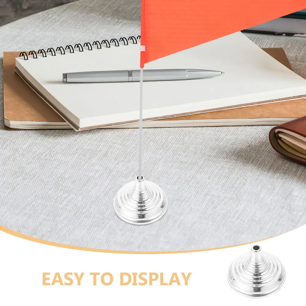 

12Pcs Outdoor Mini Flag Holder Round Silver Base Desk Flag Stand for Courtyard Garden Display
