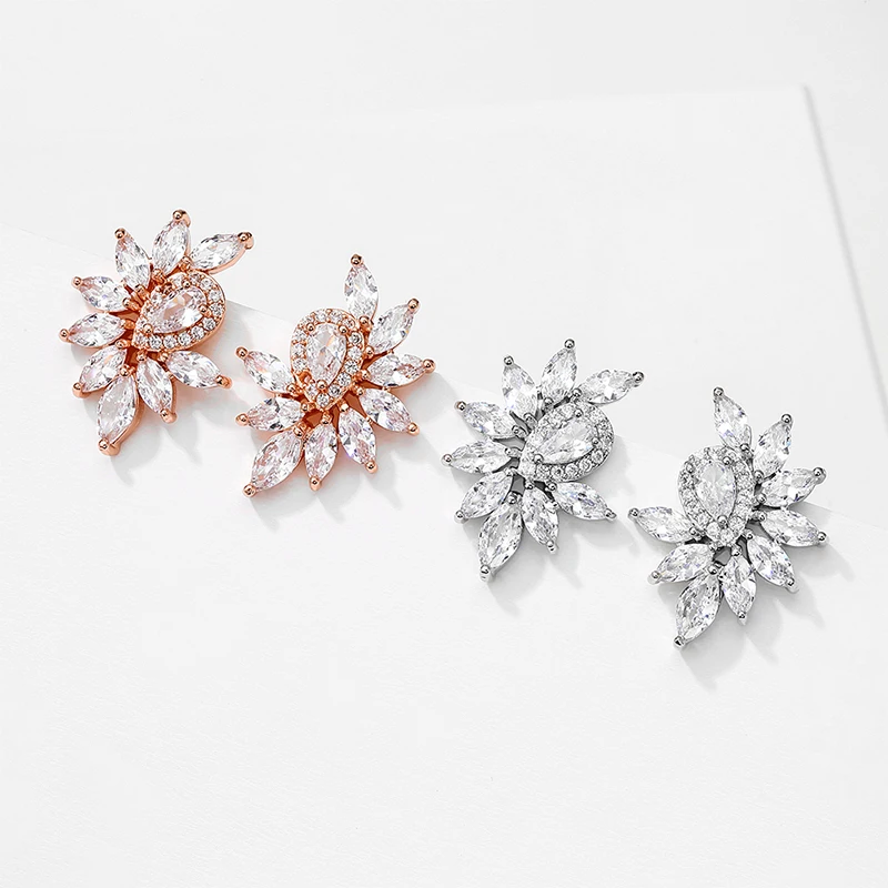 ZAKOL  Classic Luxury Leaf Drop Stud Earrings for Women Clear AAA Cubic Zirconia Charm Wedding Jewelry Earring EP2984