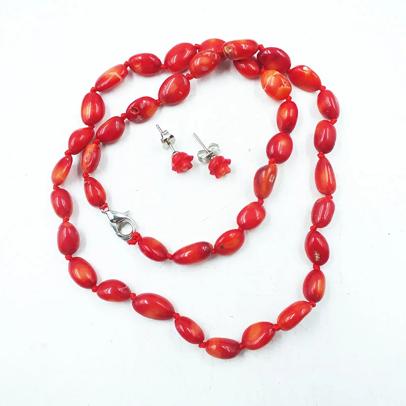 3-strand necklace. 2 strands 6MM natural coral necklace/1 strand semi-precious stone necklace