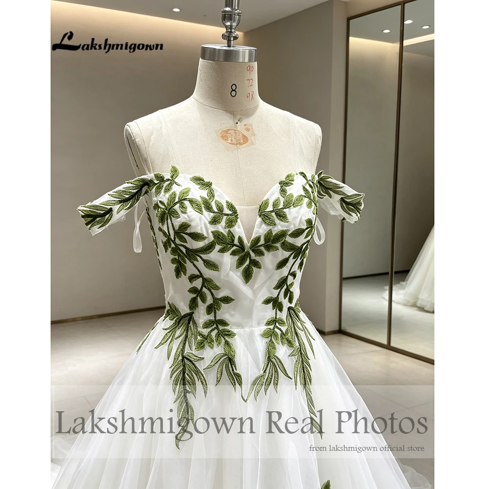 Lakshmigown Grünes Gothic-Hochzeitskleid 2027 Echte Fotos Spitze Off-Shoulder Bohemian Alternative Brautkleid Maßanfertigung – Detail 7