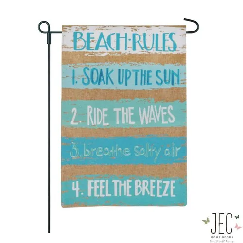 Beach Rules Burlap 2-Sided Garden Flag 12.5x18