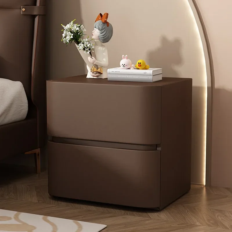 Cream Quiet Wind Solid Wood Small Bedside Table Bedroom Microfiber Leather Floor Cabinet Light Luxury Storagesturdy and durable
